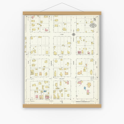Old map wall art mockup — magnetic wood frame on white wall — Sanborn Fire Insurance Map from Horicon, Dodge County, Wisconsin (1913), Sheet #0003