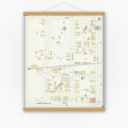 Old map wall art mockup — magnetic wood frame on white wall — Sanborn Fire Insurance Map from Conneaut, Ashtabula County, Ohio (1902), Sheet #0009