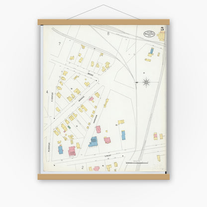 Old map wall art mockup — magnetic wood frame on white wall — Sanborn Fire Insurance Map from Bellevue, Huron And Sandusky County, Ohio (1899), Sheet #0005