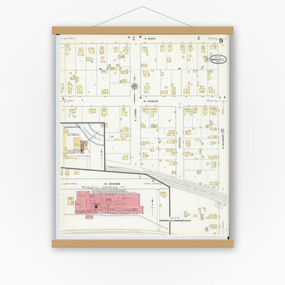 Old map wall art mockup — magnetic wood frame on white wall — Sanborn Fire Insurance Map from Marshall, Calhoun County, Michigan (1911), Sheet #0009