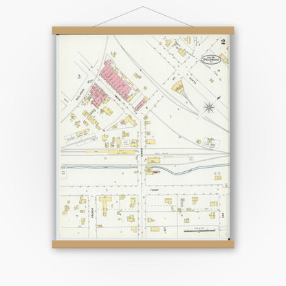 Old map wall art mockup — magnetic wood frame on white wall — Sanborn Fire Insurance Map from Braidwood, Will County, Illinois (1898), Sheet #0002