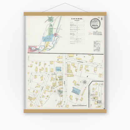 Old map wall art mockup — magnetic wood frame on white wall — Sanborn Fire Insurance Map from Monson, Hampden County, Massachusetts (1896) - Complete Map Set