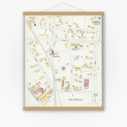 Old map wall art mockup — magnetic wood frame on white wall — Sanborn Fire Insurance Map from Stoughton, Norfolk County, Massachusetts (1901), Sheet #0003