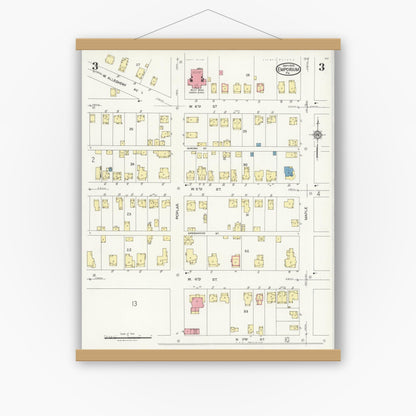 Old map wall art mockup — magnetic wood frame on white wall — Sanborn Fire Insurance Map from Emporium, Cameron County, Pennsylvania (1925), Sheet #0003