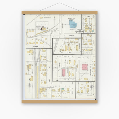 Old map wall art mockup — magnetic wood frame on white wall — Sanborn Fire Insurance Map from Iron Mountain, Dickinson County, Michigan (1897), Sheet #0009