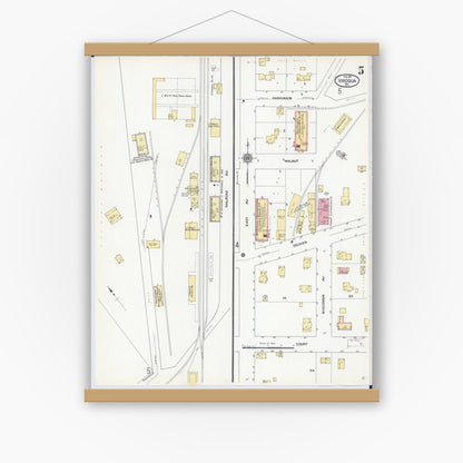 Old map wall art mockup — magnetic wood frame on white wall — Sanborn Fire Insurance Map from Viroqua, Vernon County, Wisconsin (1911), Sheet #0005