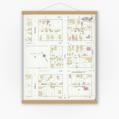 Old map wall art mockup — magnetic wood frame on white wall — Sanborn Fire Insurance Map from Metropolis, Massac County, Illinois (1921), Sheet #0008