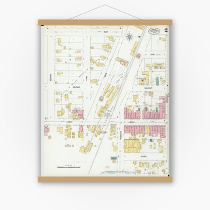 Old map wall art mockup — magnetic wood frame on white wall — Sanborn Fire Insurance Map from Fenton, Genesee County, Michigan (1901), Sheet #0002