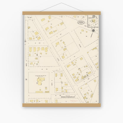 Old map wall art mockup — magnetic wood frame on white wall — Sanborn Fire Insurance Map from Livermore, Alameda County, California (1917), Sheet #0015