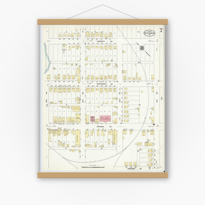 Old map wall art mockup — magnetic wood frame on white wall — Sanborn Fire Insurance Map from Windber, Somerset County, Pennsylvania (1910), Sheet #0007