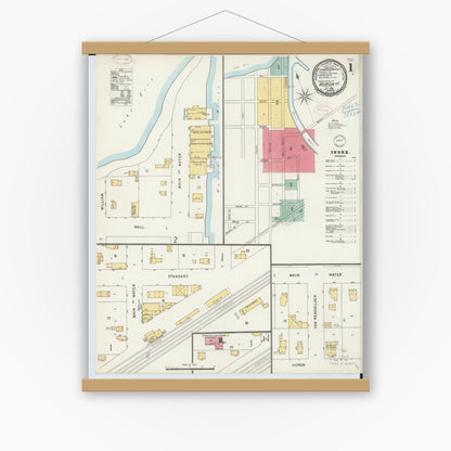 Old map wall art mockup — magnetic wood frame on white wall — Sanborn Fire Insurance Map from Huron, Erie County, Ohio (1898) - Complete Map Set