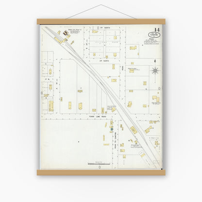 Old map wall art mockup — magnetic wood frame on white wall — Sanborn Fire Insurance Map from Canton, Fulton County, Illinois (1902), Sheet #0014