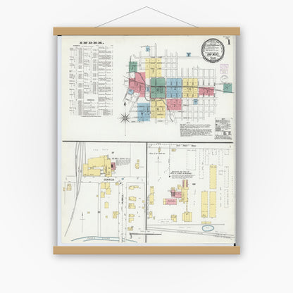 Old map wall art mockup — magnetic wood frame on white wall — Sanborn Fire Insurance Map from Van Wert, Van Wert County, Ohio (1901) - Complete Map Set