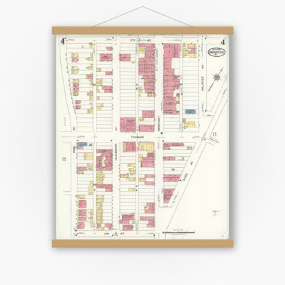 Old map wall art mockup — magnetic wood frame on white wall — Sanborn Fire Insurance Map from Ambridge, Beaver County, Pennsylvania (1923), Sheet #0004