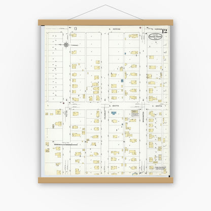 Old map wall art mockup — magnetic wood frame on white wall — Sanborn Fire Insurance Map from Grand Haven, Ottawa County, Michigan (1912), Sheet #0012