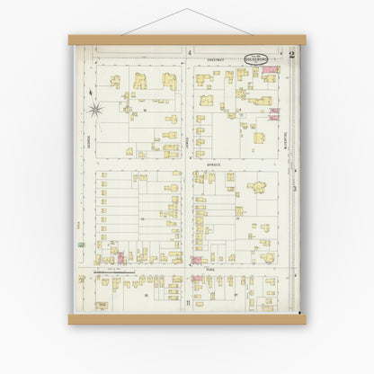 Old map wall art mockup — magnetic wood frame on white wall — Sanborn Fire Insurance Map from Goldsboro, Wayne County, North Carolina (1896), Sheet #0002