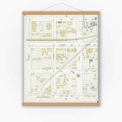 Old map wall art mockup — magnetic wood frame on white wall — Sanborn Fire Insurance Map from Ashland, Ashland County, Wisconsin (1901), Sheet #0006