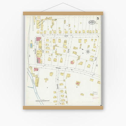 Old map wall art mockup — magnetic wood frame on white wall — Sanborn Fire Insurance Map from Warwick, Orange County, New York (1900), Sheet #0005