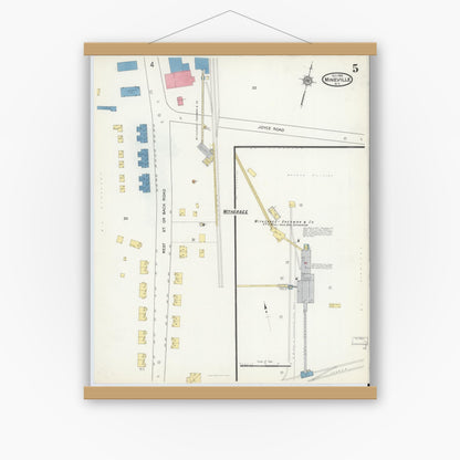 Old map wall art mockup — magnetic wood frame on white wall — Sanborn Fire Insurance Map from Mineville, Essex County, New York (1916), Sheet #0005