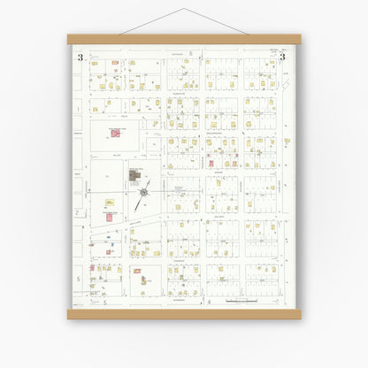 Old map wall art mockup — magnetic wood frame on white wall — Sanborn Fire Insurance Map from Rotan, Fisher County, Texas (1933), Sheet #0003