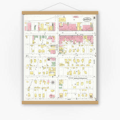 Old map wall art mockup — magnetic wood frame on white wall — Sanborn Fire Insurance Map from Webster City, Hamilton County, Iowa (1900), Sheet #0003