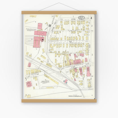 Old map wall art mockup — magnetic wood frame on white wall — Sanborn Fire Insurance Map from Ashley, Luzerne County, Pennsylvania (1911), Sheet #0004