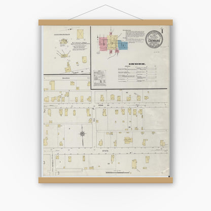 Old map wall art mockup — magnetic wood frame on white wall — Sanborn Fire Insurance Map from Edenburg, Clarion County, Pennsylvania (1912), Sheet #0001