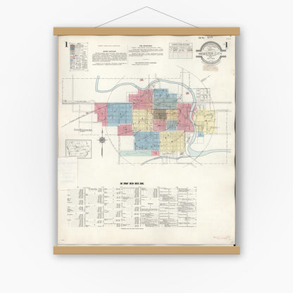 Old map wall art mockup — magnetic wood frame on white wall — Sanborn Fire Insurance Map from Webster City, Hamilton County, Iowa (1950), Sheet #0001