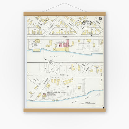 Old map wall art mockup — magnetic wood frame on white wall — Sanborn Fire Insurance Map from Port Huron, Saint Clair County, Michigan (1892), Sheet #0010