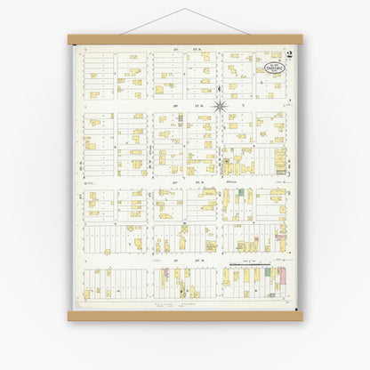 Old map wall art mockup — magnetic wood frame on white wall — Sanborn Fire Insurance Map from Cass Lake, Cass County, Minnesota (1908), Sheet #0002