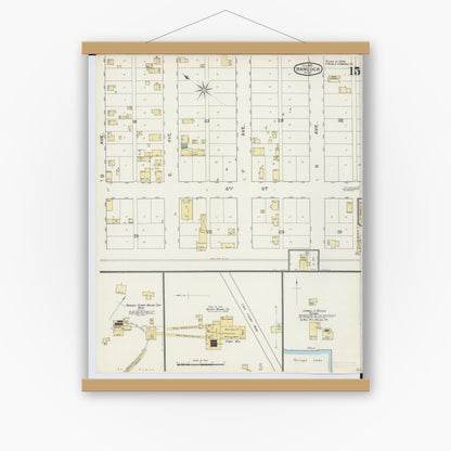 Old map wall art mockup — magnetic wood frame on white wall — Sanborn Fire Insurance Map from Houghton, Houghton County, Michigan (1893), Sheet #0015