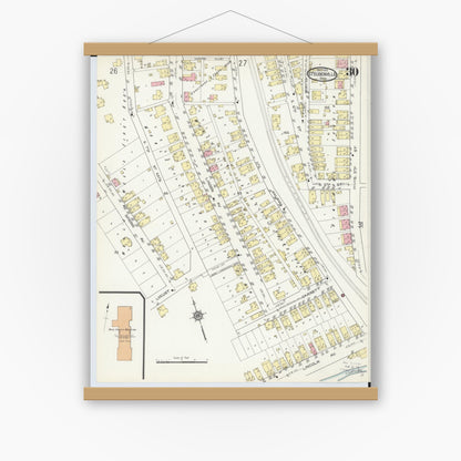 Old map wall art mockup — magnetic wood frame on white wall — Sanborn Fire Insurance Map from Steubenville, Jefferson County, Ohio (1913), Sheet #0030