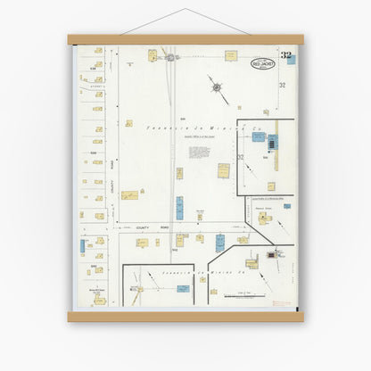 Old map wall art mockup — magnetic wood frame on white wall — Sanborn Fire Insurance Map from Red Jacket, Houghton County, Michigan (1917), Sheet #0032
