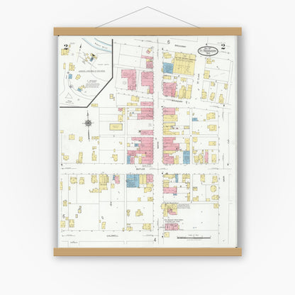 Old map wall art mockup — magnetic wood frame on white wall — Sanborn Fire Insurance Map from Fort Recovery, Mercer County, Ohio (1927), Sheet #0002