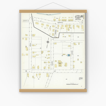 Old map wall art mockup — magnetic wood frame on white wall — Sanborn Fire Insurance Map from Palmer, Hampden County, Massachusetts (1911), Sheet #0015