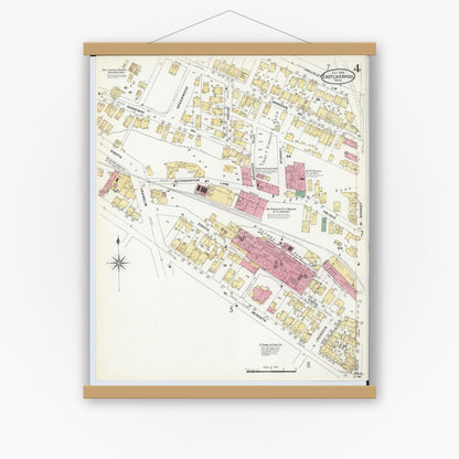 Old map wall art mockup — magnetic wood frame on white wall — Sanborn Fire Insurance Map from East Liverpool, Columbiana County, Ohio (1908), Sheet #0004