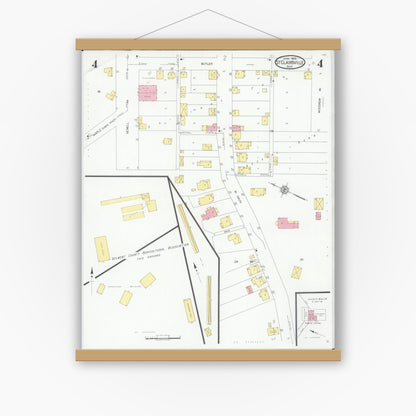 Old map wall art mockup — magnetic wood frame on white wall — Sanborn Fire Insurance Map from Saint Clairsville, Belmont County, Ohio (1929), Sheet #0004