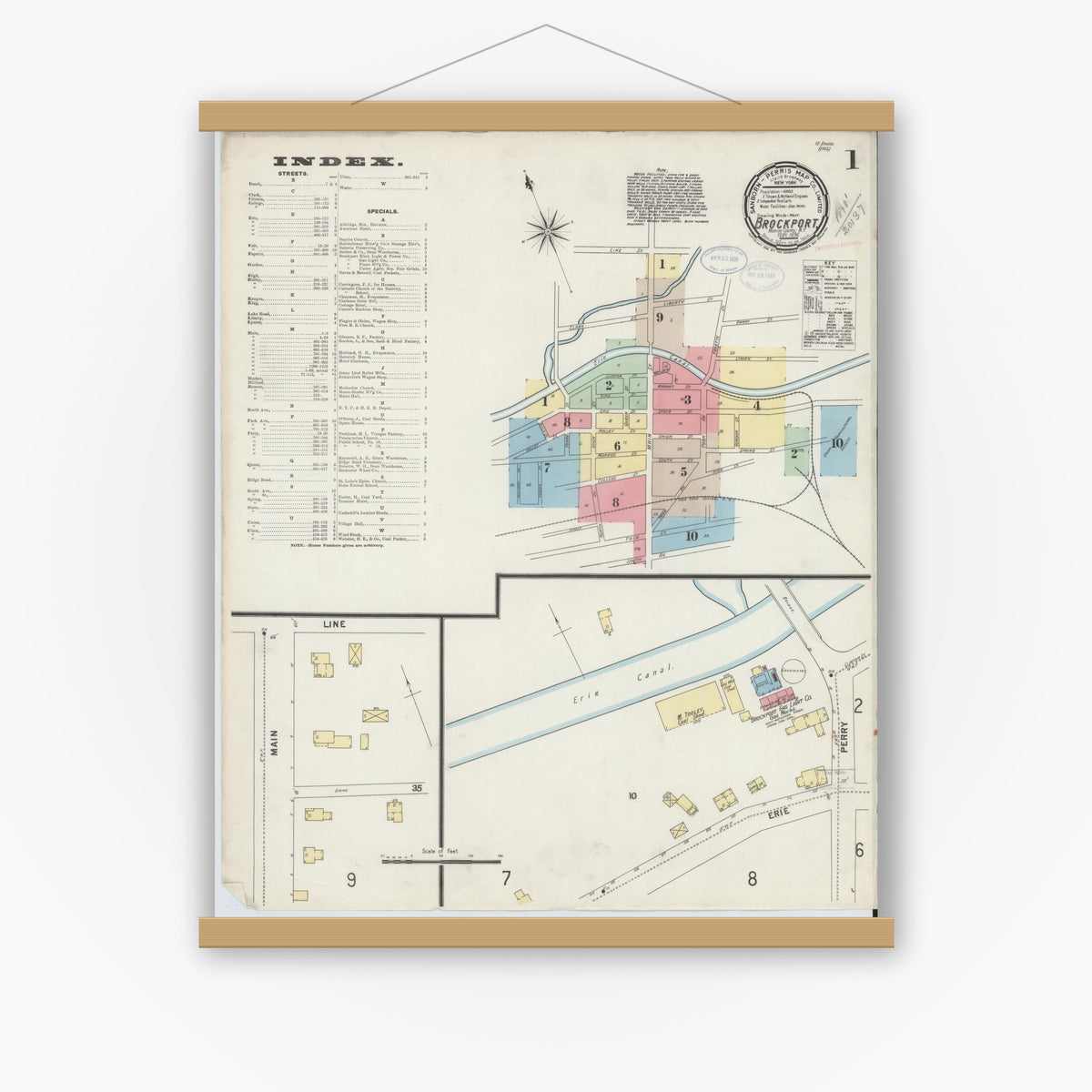 Old map wall art mockup — magnetic wood frame on white wall — Sanborn Fire Insurance Map from Brockport, Monroe County, New York (1898) - Complete Map Set