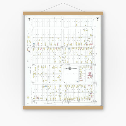 Old map wall art mockup — magnetic wood frame on white wall — Sanborn Fire Insurance Map from Minster, Auglaize County, Ohio (1951), Sheet #0007
