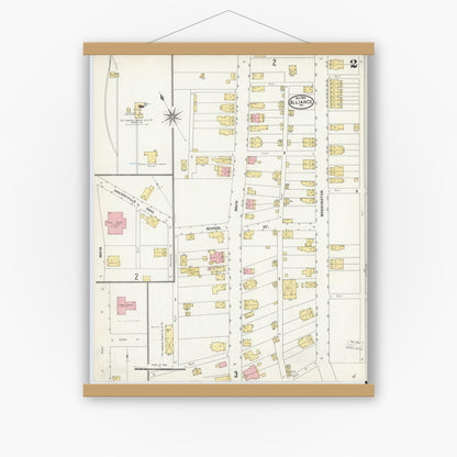 Old map wall art mockup — magnetic wood frame on white wall — Sanborn Fire Insurance Map from Alliance, Northampton County, Pennsylvania (1904), Sheet #0002