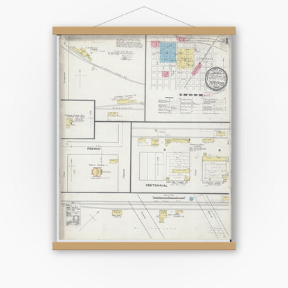 Old map wall art mockup — magnetic wood frame on white wall — Sanborn Fire Insurance Map from Pipestone, Pipestone County, Minnesota (1892) - Complete Map Set