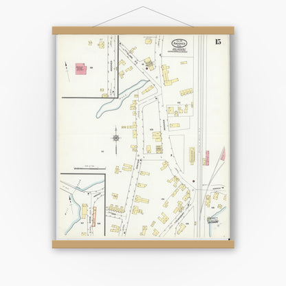 Old map wall art mockup — magnetic wood frame on white wall — Sanborn Fire Insurance Map from Andover, Essex County, Massachusetts (1911), Sheet #0015