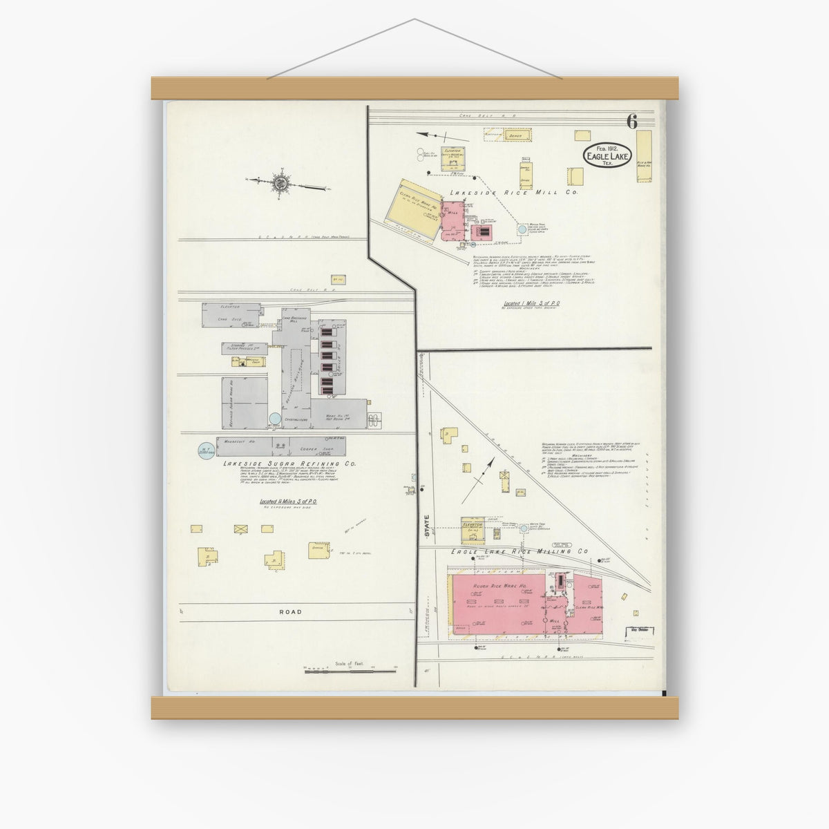 Old map wall art mockup — magnetic wood frame on white wall — Sanborn Fire Insurance Map from Eagle Lake, Colorado County, Texas (1912), Sheet #0006