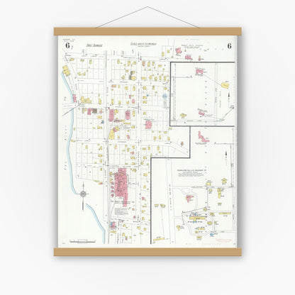 Old map wall art mockup — magnetic wood frame on white wall — Sanborn Fire Insurance Map from Dundee, Kane County, Illinois (1933), Sheet #0006