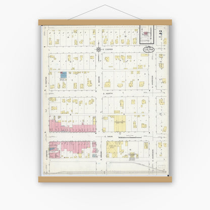 Old map wall art mockup — magnetic wood frame on white wall — Sanborn Fire Insurance Map from Colfax, McLean County, Illinois (1914), Sheet #0002