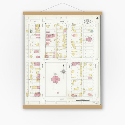 Old map wall art mockup — magnetic wood frame on white wall — Sanborn Fire Insurance Map from Tell City, Perry County, Indiana (1909), Sheet #0004
