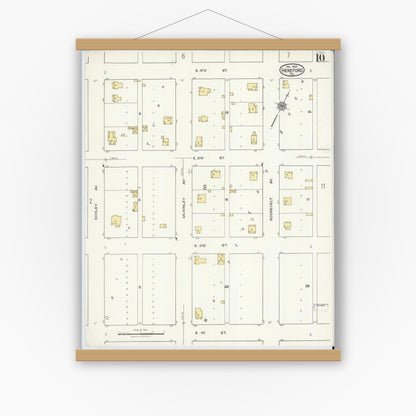 Old map wall art mockup — magnetic wood frame on white wall — Sanborn Fire Insurance Map from Hereford, Deaf Smith County, Texas (1920), Sheet #0010