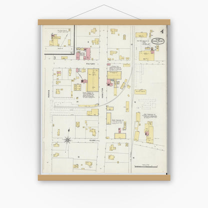 Old map wall art mockup — magnetic wood frame on white wall — Sanborn Fire Insurance Map from High Point, Guilford County, North Carolina (1896), Sheet #0004