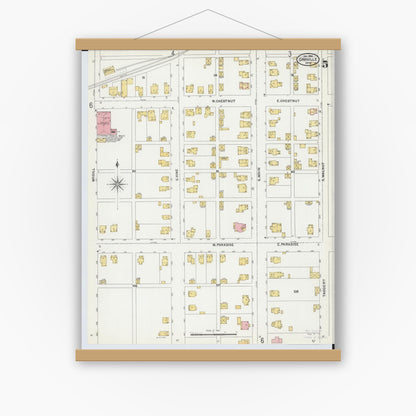 Old map wall art mockup — magnetic wood frame on white wall — Sanborn Fire Insurance Map from Orrville, Wayne County, Ohio (1904), Sheet #0005