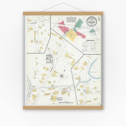 Old map wall art mockup — magnetic wood frame on white wall — Sanborn Fire Insurance Map from New Egypt, Ocean County, New Jersey (1905) - Complete Map Set